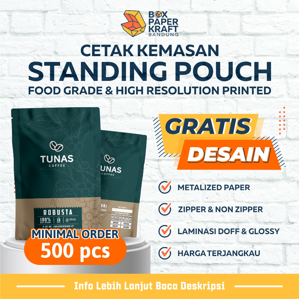 STANDING POUCH CUSTOM CETAK KEMASAN MAKANAN RINGAN SNACK CEMILAN KERIPIK