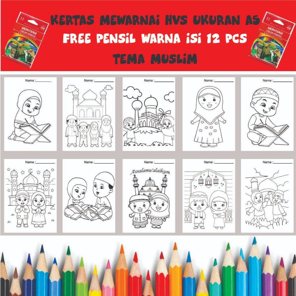 

Gambar Mewarnai kertas hvs ukuran A5 / sketsa / edukasi anak /coloring / Muslim