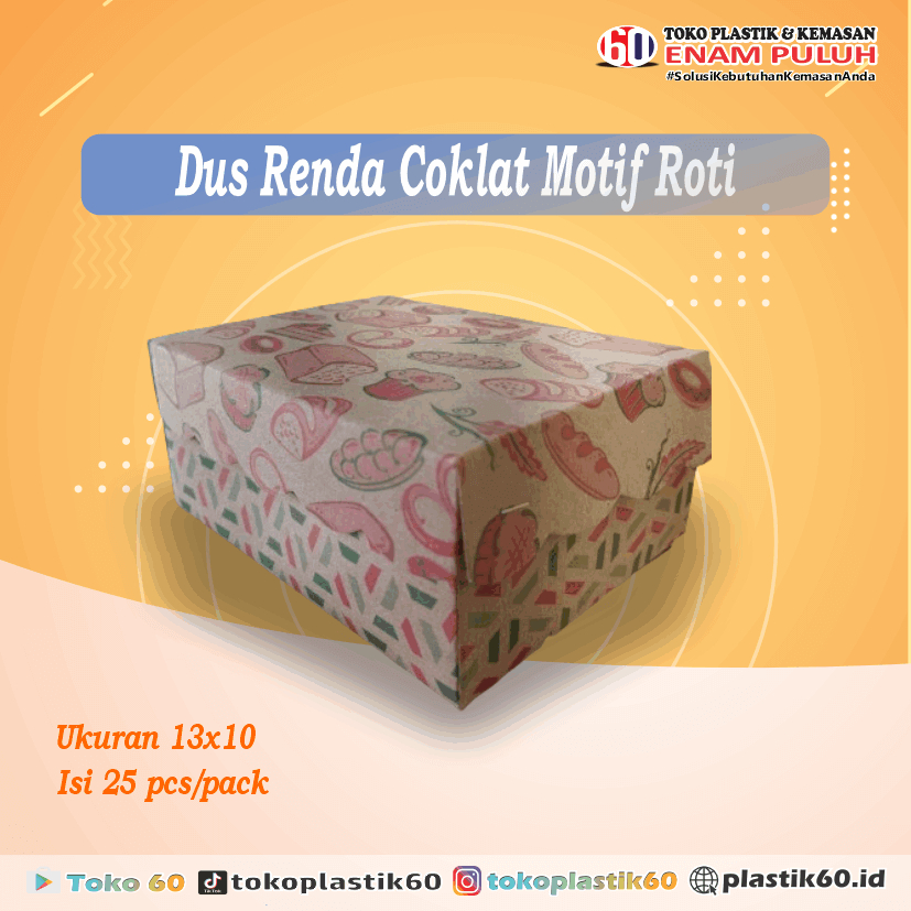 

Dus Renda Coklat Motif Roti 13x10x7 Kraft DUS SNACK COKLAT RENDA MOTIF ROTI ISI 25 PCS HEMAT BERKUALITAS
