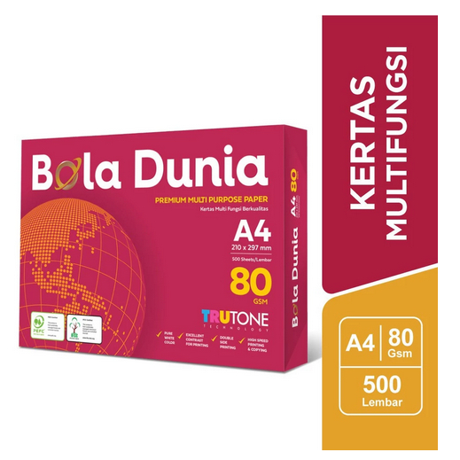 

Bola Dunia Kertas Fotocopy 80 GSM A4 - BDA PC 80 A4G