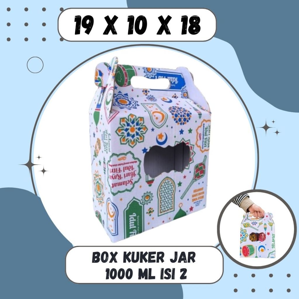 

Box 19x10x18 Jinjing (KUKER TOPLES JAR 1000ml ISI 2) Kardus Idul Fitri Lebaran Hampers