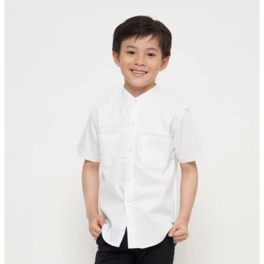 [COD] Baju Koko Anak Lengan pendek Kemeja Anak Kerah Shanghai | Kemeja Anak Koko Putih Polos | Baju 