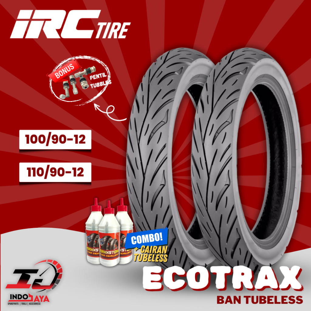 [PAKET SEPASANG] BAN LUAR TUBELESS IRC ECOTRAX NR96 (100/90-12 - 110/90-12) RING 12 BAN SCOOPY DEPAN