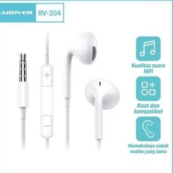 AROVER R-204 Earphone Headset For All Android Suara Jernih Ngebass, Volume Control, Hi-Fi Sound, Ste