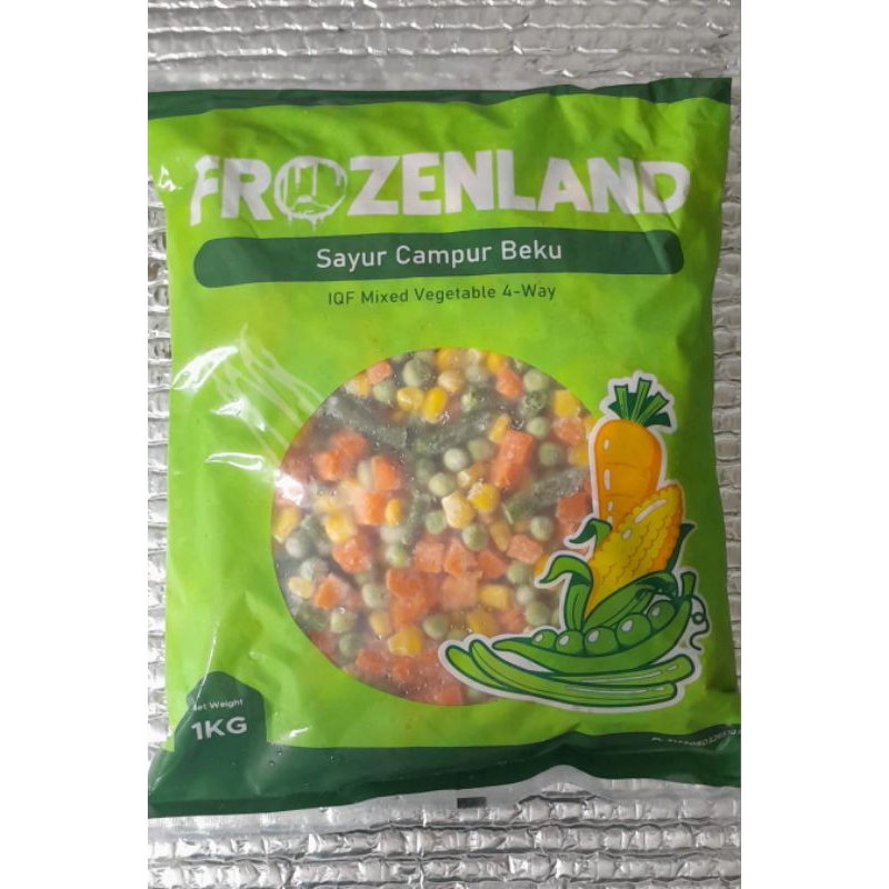 

Sayur Campur Sehat Frozenland Frozen land IQF Mixed Vegetable 4-Way 4 Way Jagung manis kacang polong buncis dan wortel 1kg 1 kg