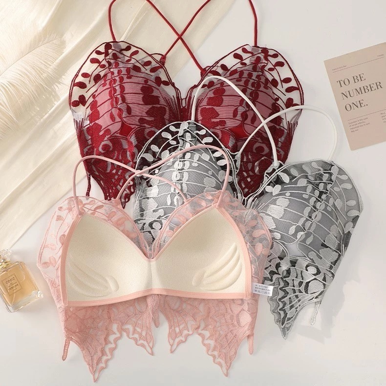 Butterfly Bra Sexy Include Cup Fashion Wanita Tanpa Kawat Motif Kupu-Kupu BH Crop Seksi Import Premi