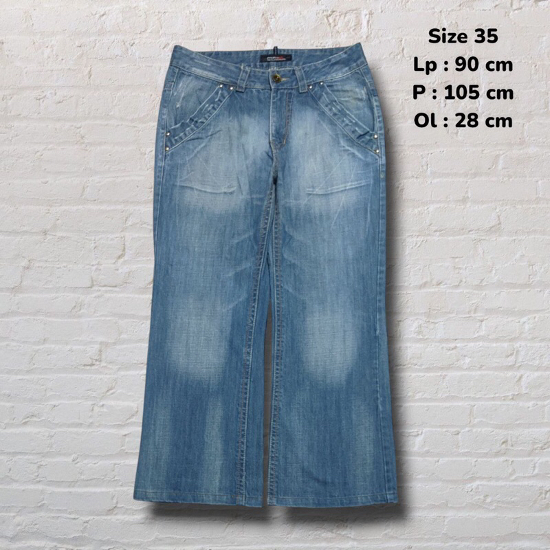 Size 35 Celana Panjang Longpants Jeans Pleton 2000 Millennium Zone Blue Washed Fading Baggy Fit Orig