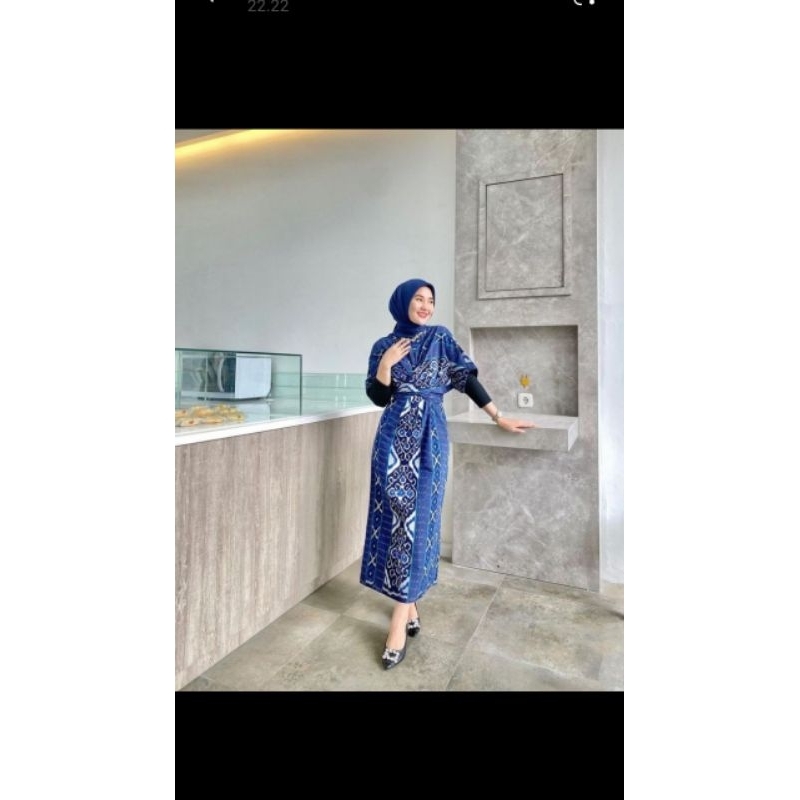 (READY STOK) Clara Couple Series Navy Dress dan Kemeja Engagement Kondangan Lebaran