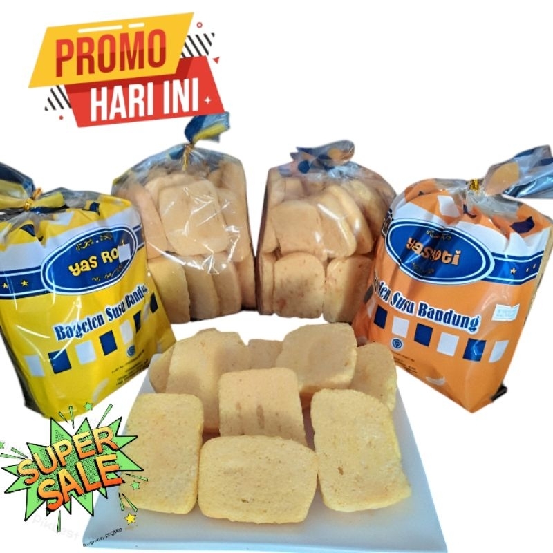 

promo hari ini 4 kantong roti kering bagelen Bandung rasa susu keju coklat