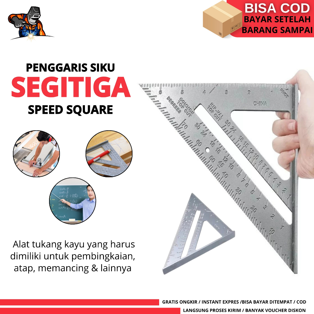 

Penggaris siku Segitiga 7 inci Speed Square Allumunium Alloy Penggaris segitiga Abu Pengukur Sudut Siku