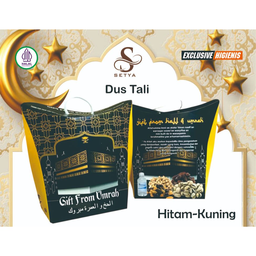 

Grosir Dus Oleh Oleh Haji Dan Umroh Teng-Teng Tali Kardus Warna Hitam Kuning. 1 pack isi 25 pcs