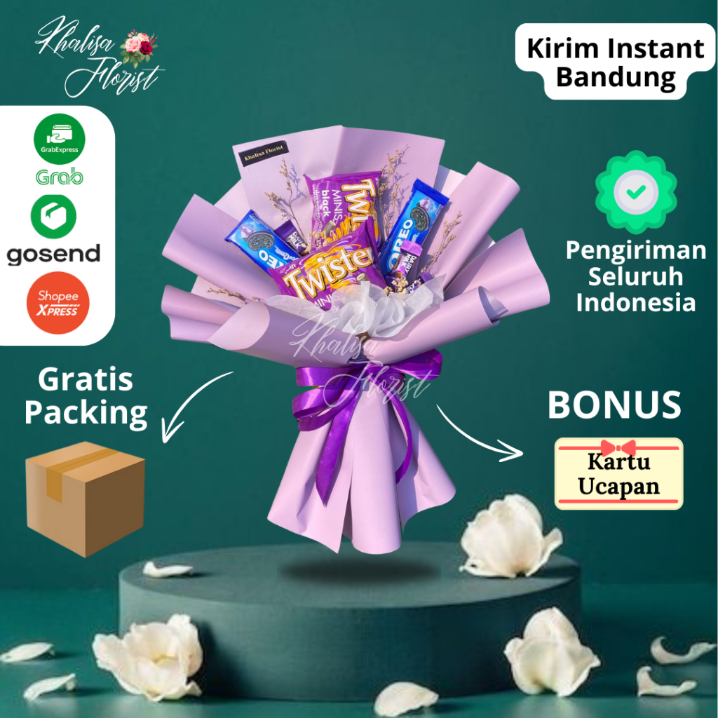 

KHALISA FLORIST 11A Buket Wisuda Snack mix dry flower / Birthday gift Bouquet READY SIAP KIRIM INSTAN BANDUNG