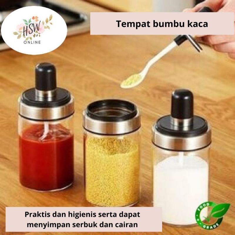 Tempat Bumbu Dapur Botol Kaca Toples Wadah Bumbu Garam Tabur Unik dan Cantik