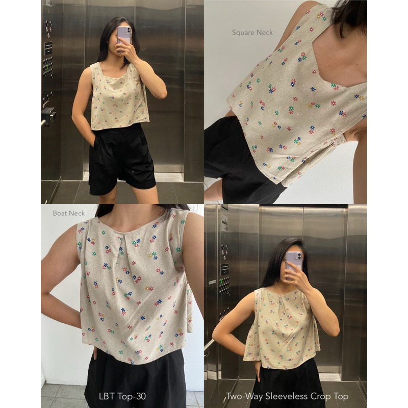 LBT Top-30 | Two-Way Sleeveless Crop Top with Square Neck and Boat Neck