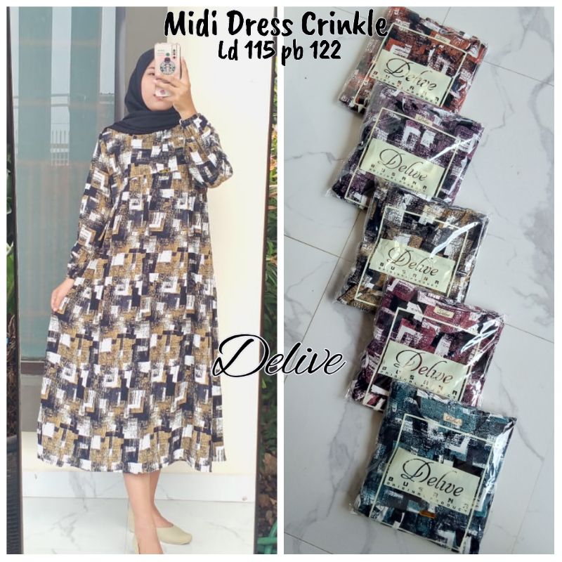 Midi dress crinkle motif kotak//Midi dress crinkle//Homey dress crinkle