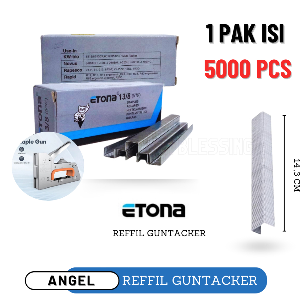 

[1 PAK ISI 5000 PCS ] Isi Staples Etona 13/8 ( isi staples guntacker ) / Isi Staples Etona No 13/8 Untuk Gun Tacker / Cod / Atk Blessing