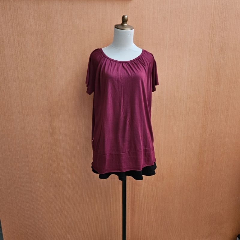 atasan kaos wanita merah maroon TEQUIL@ cewek L XL blouse jumbo santai