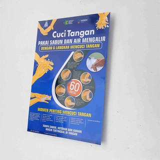 Poster Kesehatan Ukuran 46.5 cm x 31.5 cm : Poster Cara Cuci Tangan 6 Langkah versi Kemenkes.