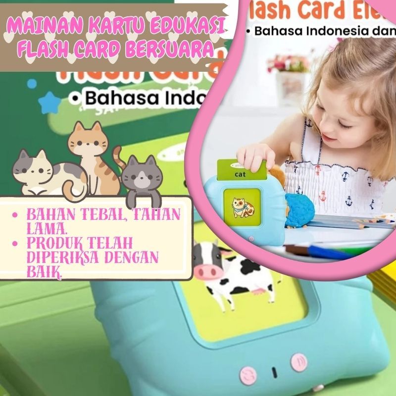 Mainan Kartu Edukasi Flash Card Bersuara 2 Bahasa Untuk Belajar Membaca dan Belajar Bahasa Asing