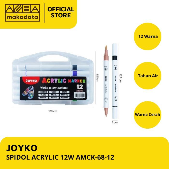 

SPIDOL AKRILIK / ACRYLIC MARKER 12 WARNA JOYKO ACMK-68-12 (1 PCS) MURAH