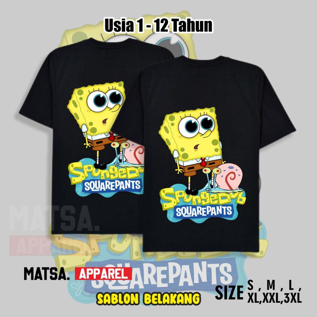 Matsa Apparel Kaos Anak Distro Laki Laki Tanggung Umur 6-7-8-9-10-11-12 Tahun Karakter Anime SPONGEB