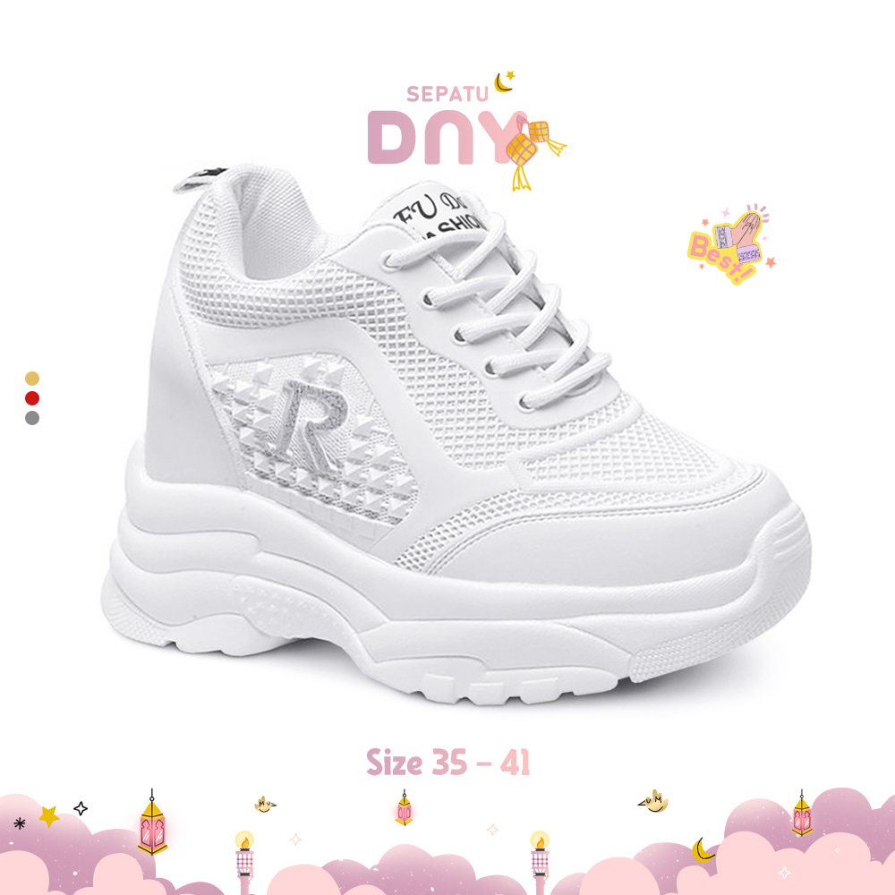 Sepatu DNY Sneakers Wanita Tinggi Sepatu Wedges Perempuan Putih Spatu Oloharga Cewek Terbaru 0296