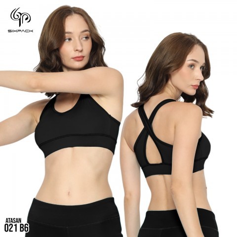 Sport Bra Wanita Olahraga Gym Fitness Aerobic Zumba Yoga Pilates Model Silang By Sixpack Kode B6