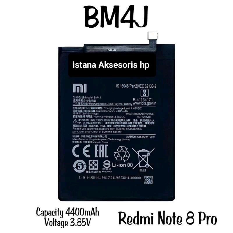 Baterai Battery Xiaomi ORIGINAL Redmi Note 8 Pro Model: BM4J Redmi Note 8 Pro