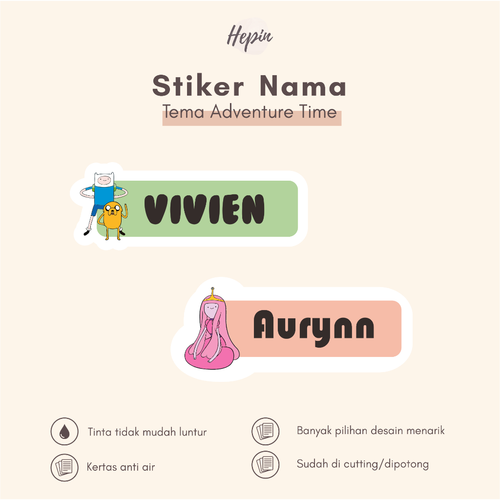 

(90 - 120 pcs) Stiker Cutting nama ADVENTURE TIME/ Stiker Nama Anak Murah / Label Nama Custom