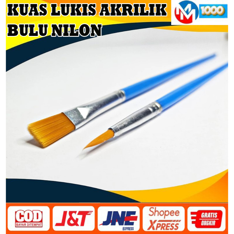 

Kuas Lukis Akrilik Bulu Nilon Cat Air / Minyak Set Paintbrush Ujung Pointed Dan Flat - Artist Paint Brush