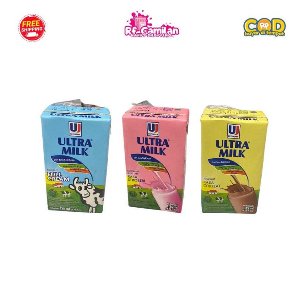 

Ultra Milk Susu UHT Rasa Strawberry Coklat Dan Fullcream 125ml