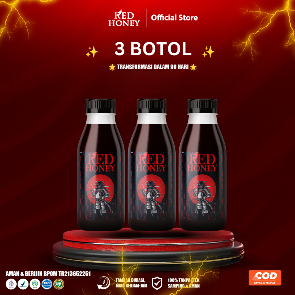 Paket 3 Botol REDHONEY Madu Energi Pria Stamina Perkasa Joss 90 Hari