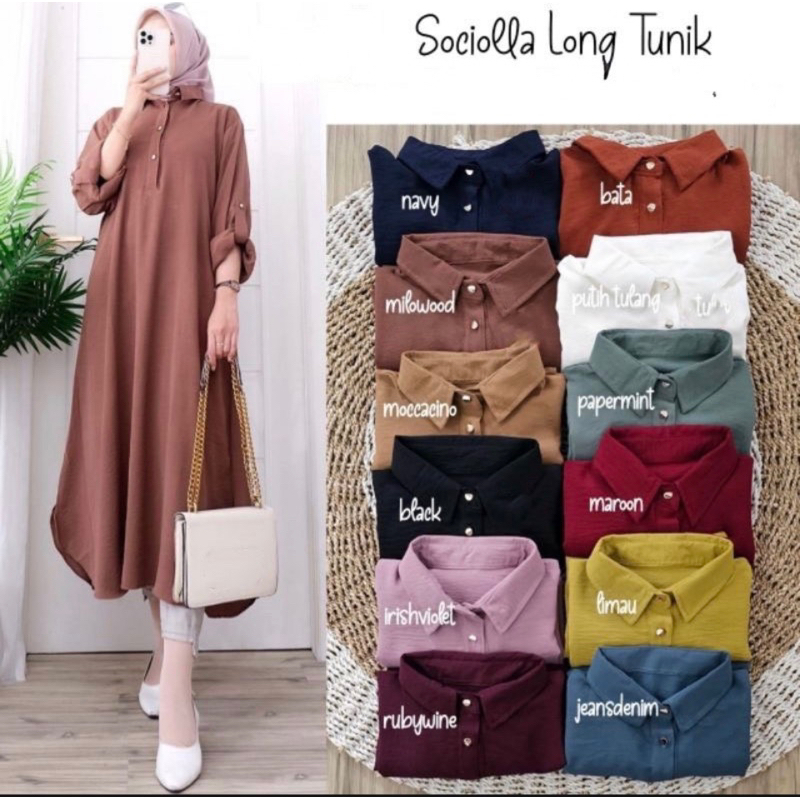 BAJU TUNIK Sociallo Long Wanita Crinkle All Size