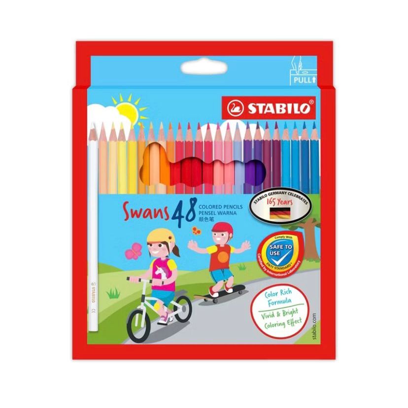 

STABILO Swans Colored Pencils / Pensil Warna Panjang Isi Lebih Banyak 48 BONUS Warna Metalik Silver & Gold Formulasi Warna Terang dan Cerah Stationary Alat Tulis