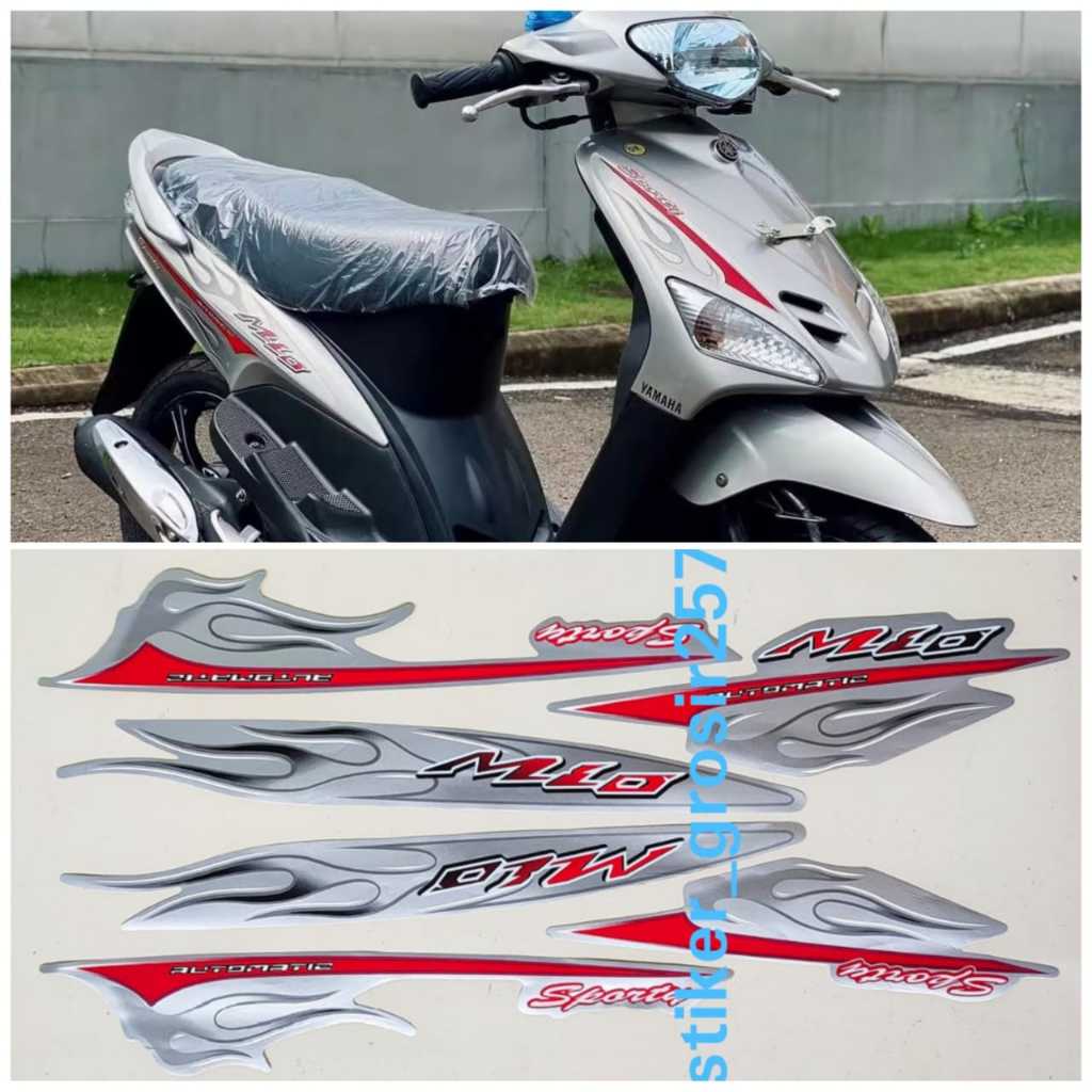 STIKER STRIPING LIS BODY YAMAHA MIO SPORTY API TAHUN 2006 2007 WARNA SILVER