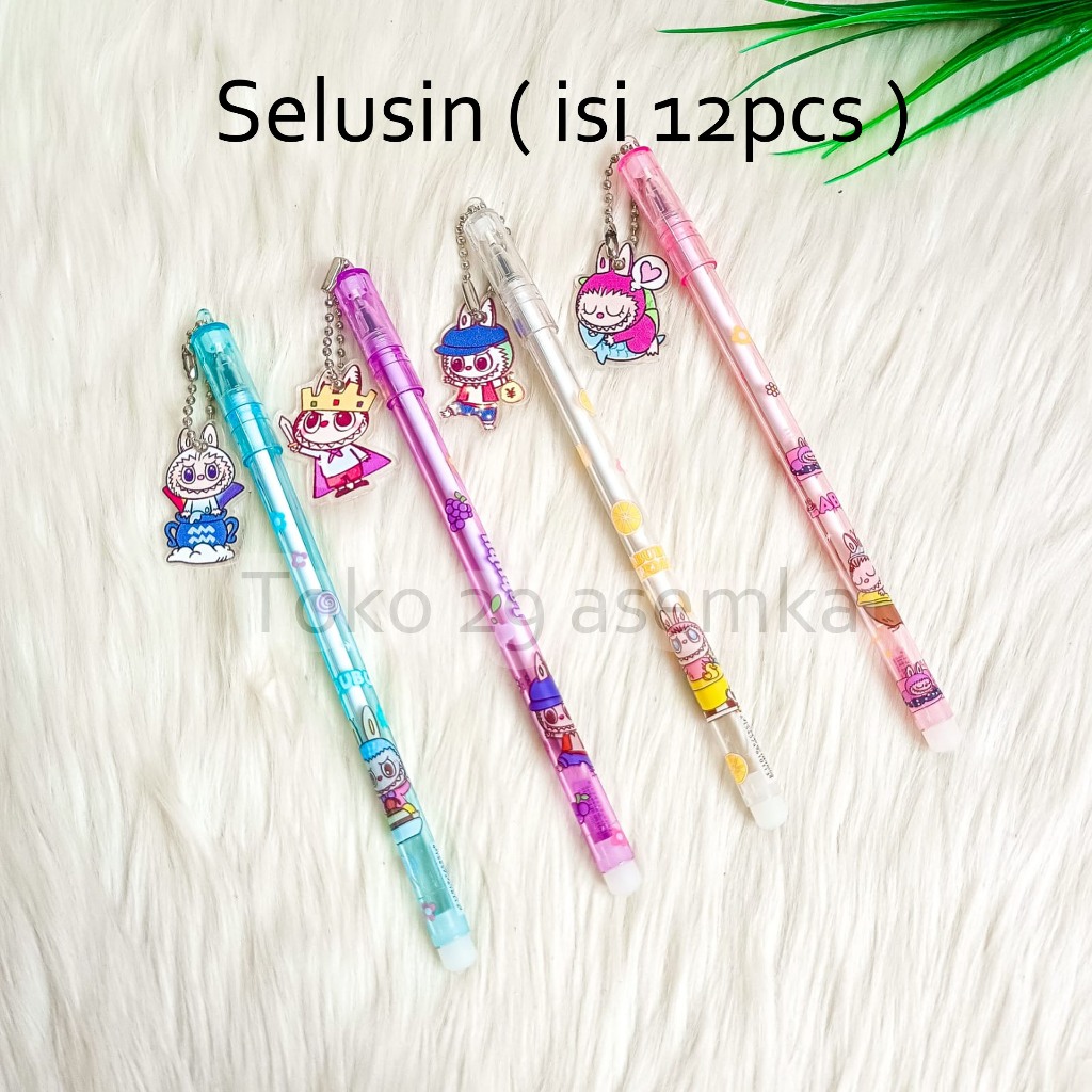 

12PCS-SELUSIN PULPEN GANTUNGAN AKRILIK LABUBU PEN PENA BOLPEN BOLPOIN LUCU ALAT TULIS KANTOR SEKOLAH
