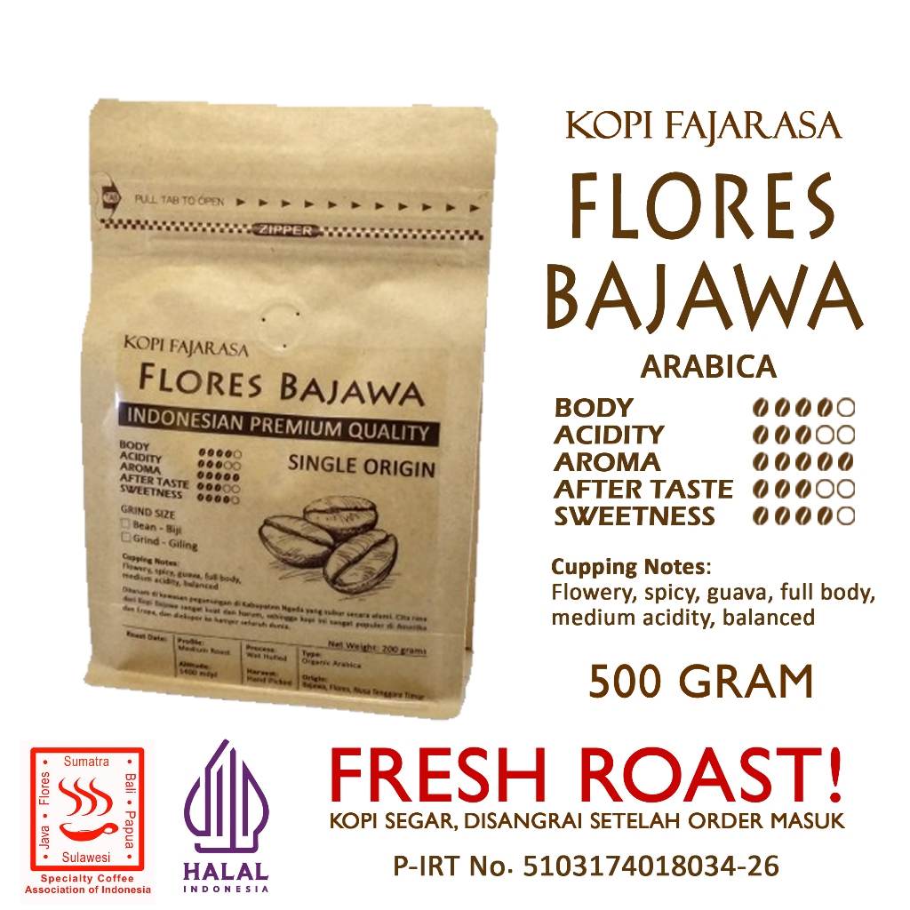 

Kopi Fajarasa Flores Bajawa Biji Kopi Arabica 500 gram