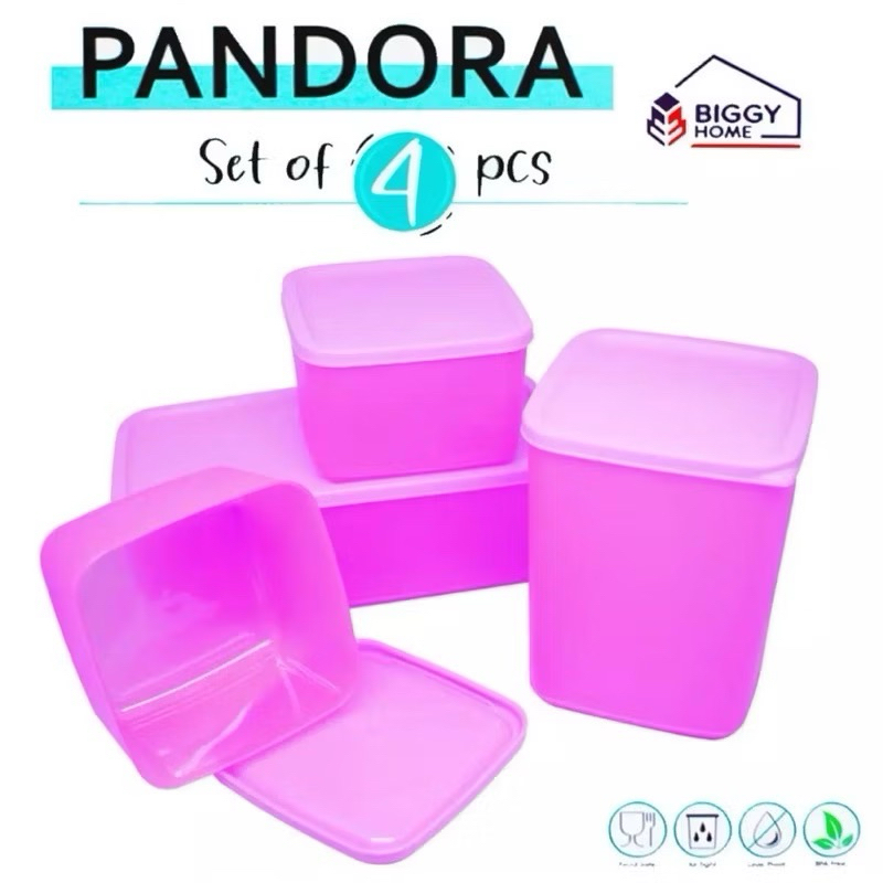 Pandora Toples Kue Set 4 Kontainer Plastik Tempat Penyimpanan Makanan Snack