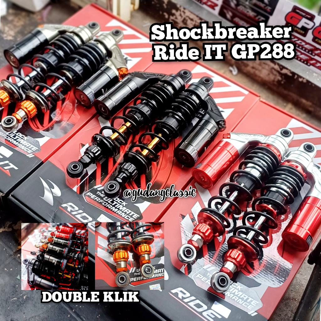 SHOCK TABUNG RIDE IT GP 288 DOUBLE KLIK FUNGSI 340 320 280 mm DOUBLE KLIK SKOK BELAKANG VEGA JUPITER