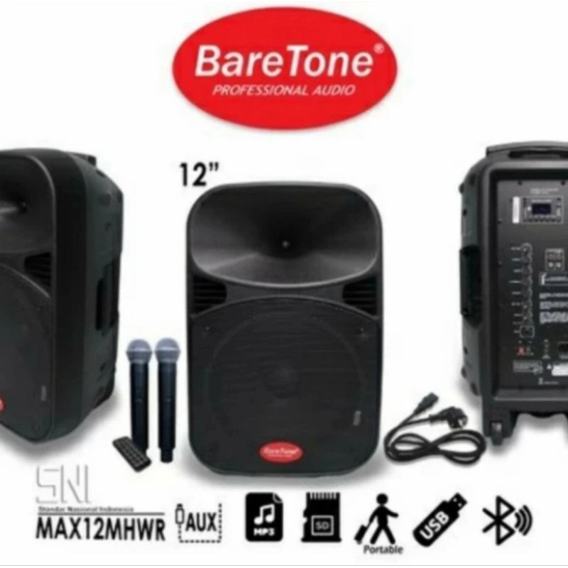 speaker portable baretone max-12mhwr 12inch baretone original