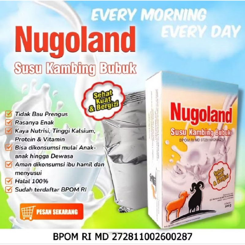 

Susu Kambing Bubuk NUGOLAND 200gr Ath-Thoifah – Tinggi Kalsium, Lezat, & Rendah Kolesterol