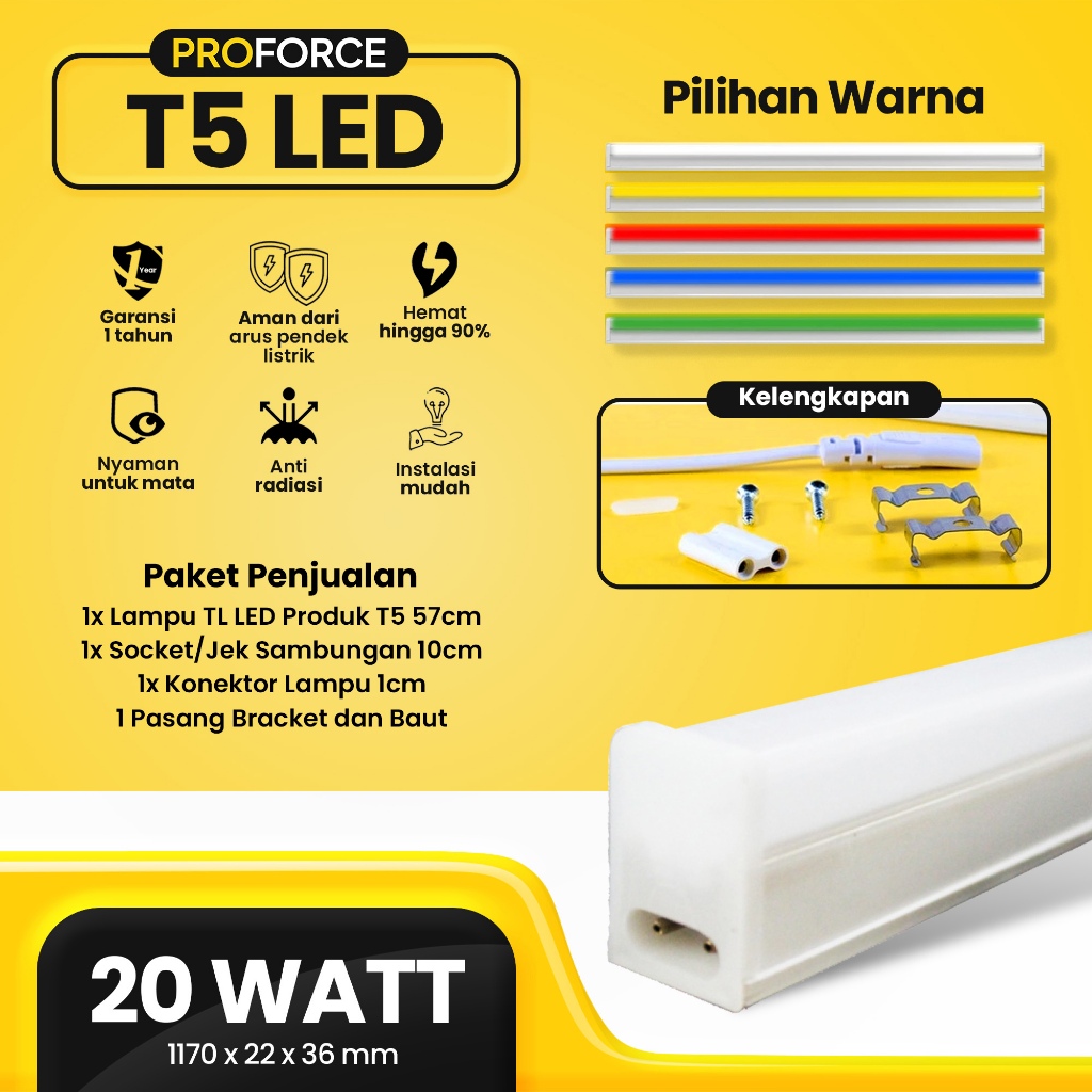 Lampu TL LED Proforce T5 20 Watt Panjang 120 CM Warna Warni