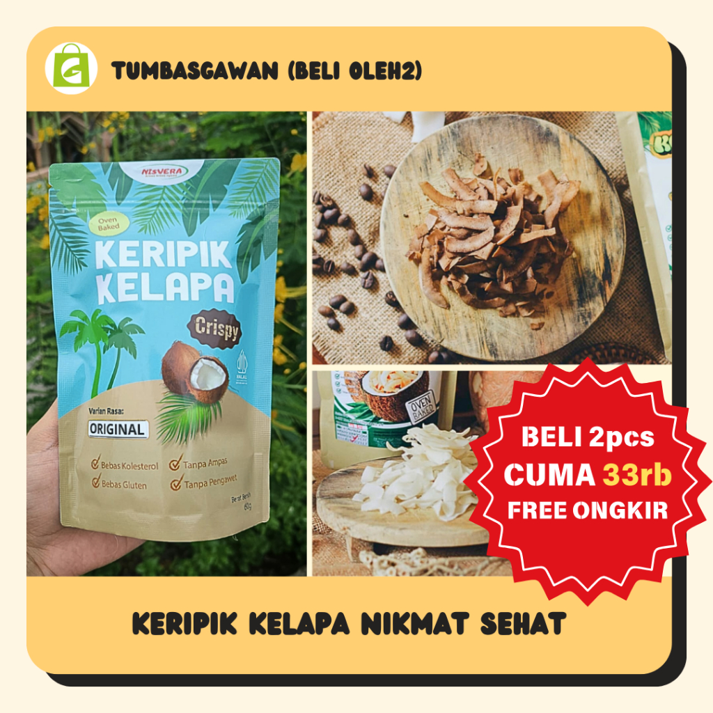 

Keripik Kelapa Asli Malang, Coconut Chips 60 gram Aneka Rasa