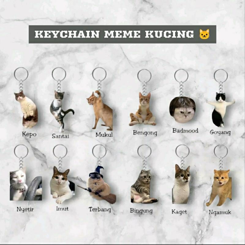 Akrilik Gantungan Kunci Meme Kucing Lucu | Gantungan Tas Kucing Lucu | Keychain Akrilik Meme Kucing