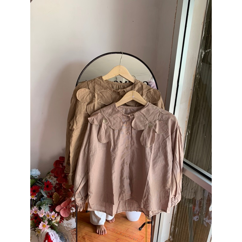 Blouse Linen Bordir Bunga Daisy Kemeja Atasan Fashion Muslim Wanita