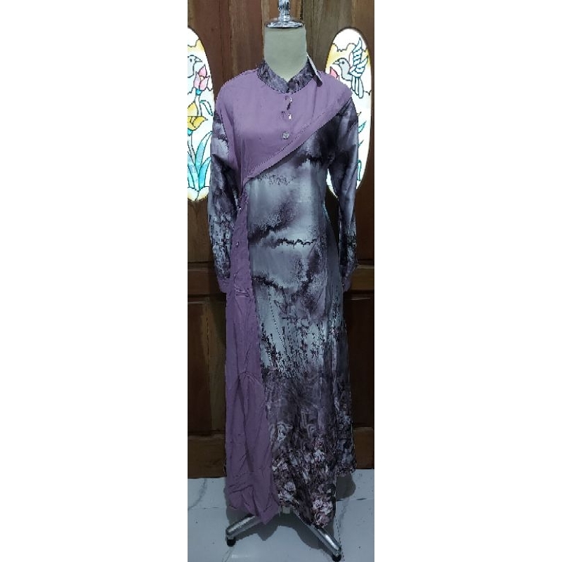 Gamis Silk Sutra Butik Keykha Warna Ungu Abu, Pink, Coklat