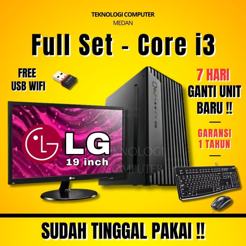 Core i3 ‖ Full Set 19" LG ‖ Komputer Kantor Admin Sekolah ‖ CPU PC Rakitan