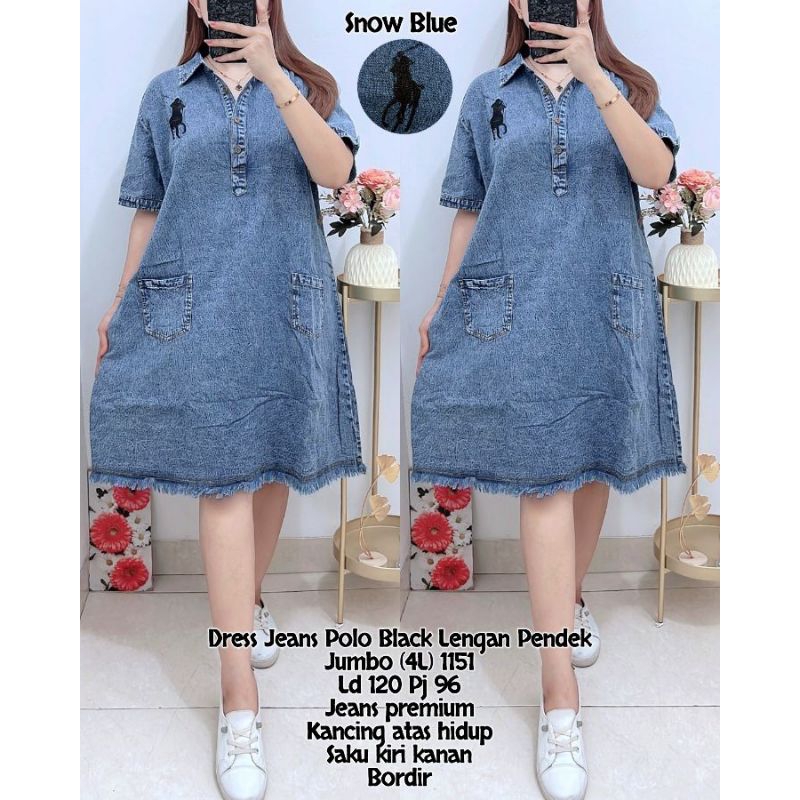 Dress 1151 Dress Jeans Polo Black Lengan Pendek Jumbo - GF