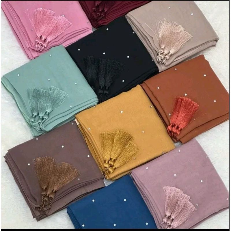 ORIGINAL /HIJAB SEGIEMPAT PARIS TASSEL SWAROVSKI/PARIS JAMBUL PAYET TABUR SWAROVSKI  PARIS TASSEL PA