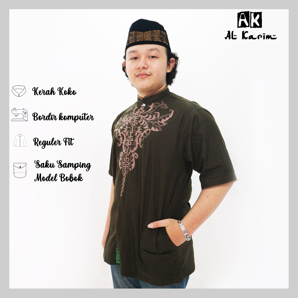 Baju Al Karim Lengan Pendek Katun Madina / Koko Pria Premium